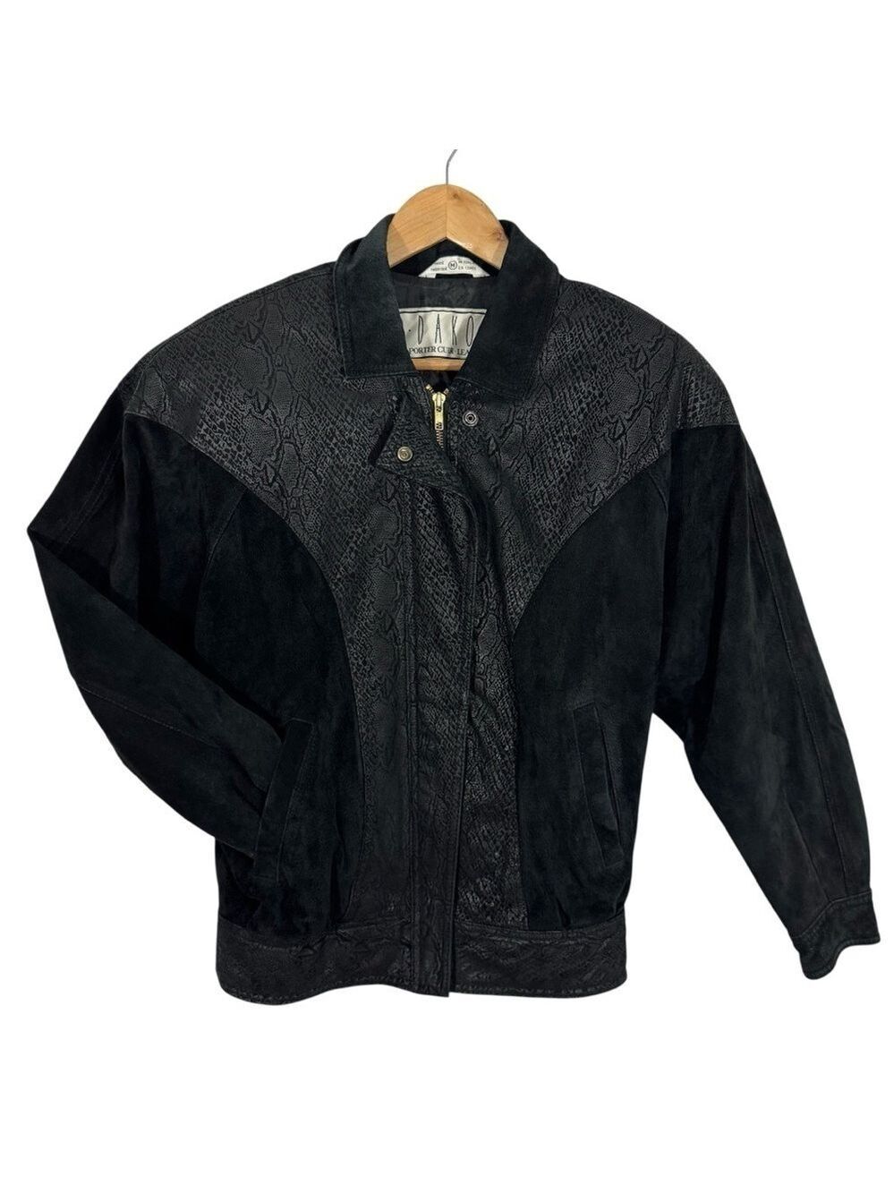 Vintage 80s BB Dakota Leather Bomber Jacket Sz M Black Moto Western Suede EUC